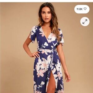 LULU’s Floral Wrap Maxi Dress With open Bacm NWOT